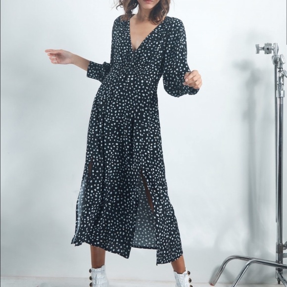 Sanctuary Niki Long-Sleeve Dot Print Midi Dress - Picture 1 of 13
